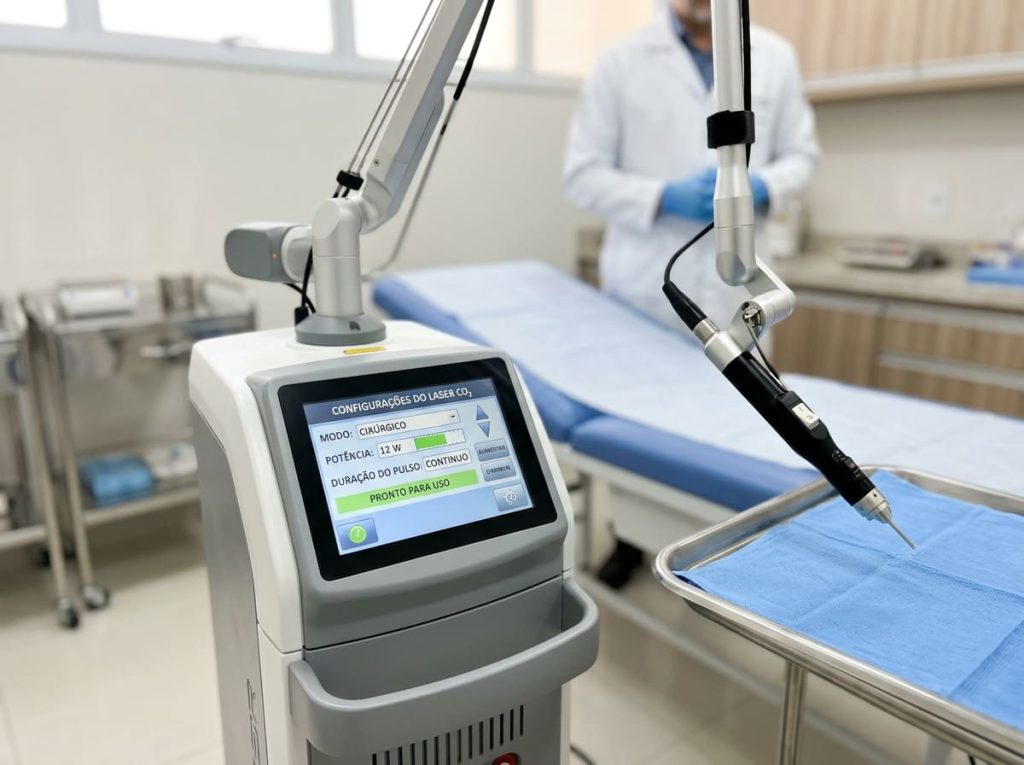 Cirurgia a Laser para Plicoma Anal 4 Equipamento de laser de CO₂ para cirurgia de plicoma anal — Dra. Andrea Pecci, proctologista em São Paulo